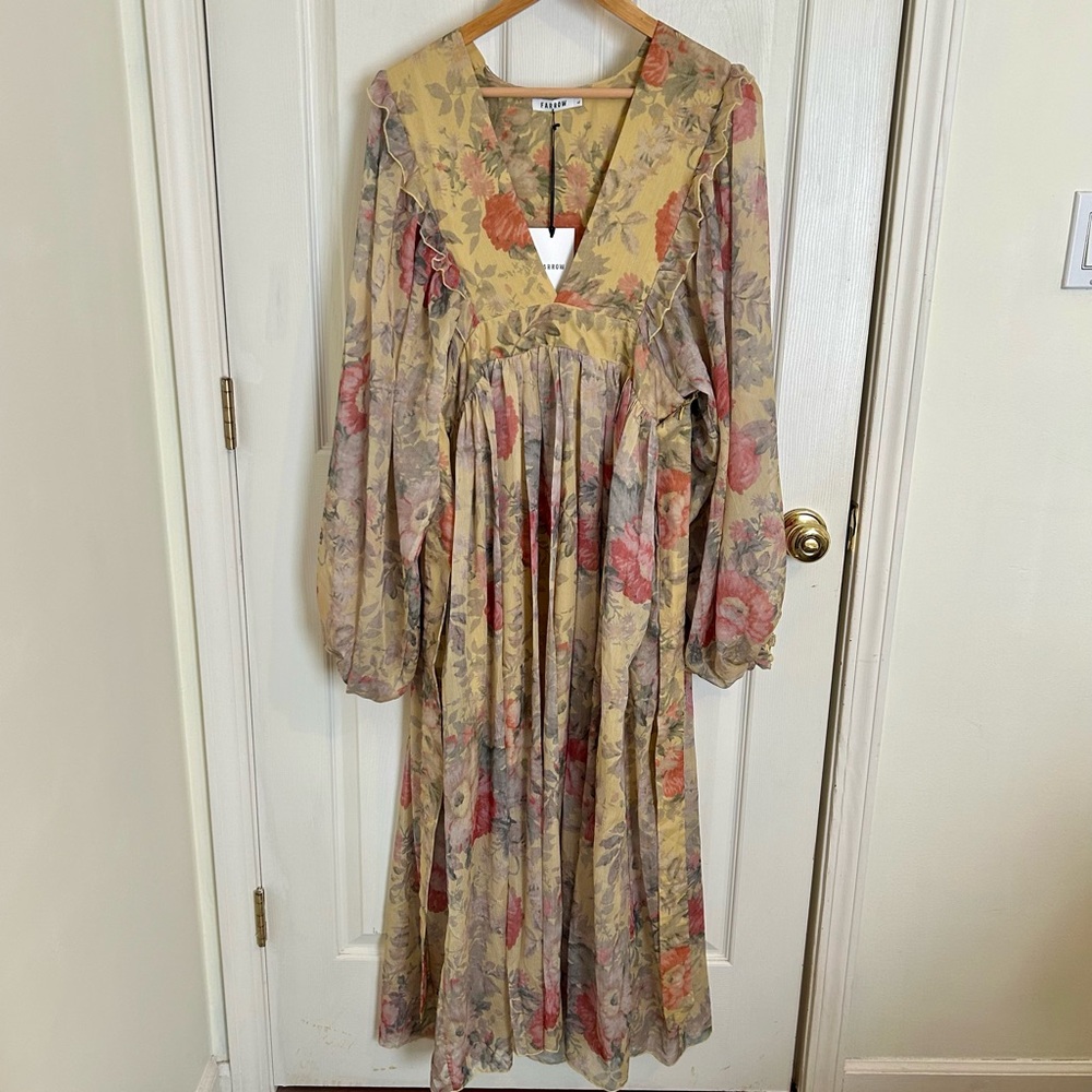 FARROW Spring Floral Whimsical Flowy Long Sleeve Christelle Maxi Dress | Size L